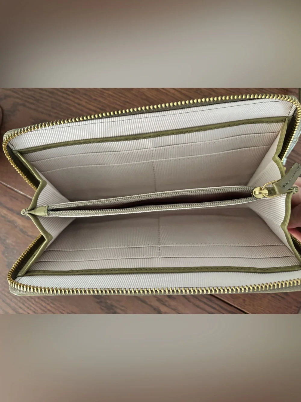 margot Olive Green Leather Zip Wristlet Wallet